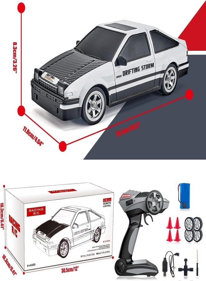 Onecado Remote Control Cars 1:16 Scale RC Drift Car 2.4Ghz 30KM/H High Speed 4WD RTR Racing with Drift Tires LED Lights 1PCS Rechargeable Batteries RC Sport Cars Toys for Adults Kids Gift (White) - Image 2
